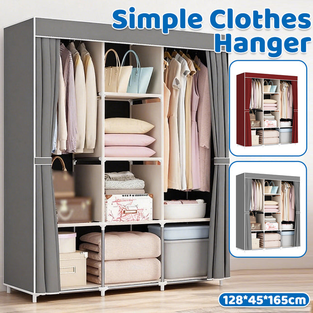 Simple Wardrobe with Dustproof Curtain Space Saving Stable Durable for Home Use
