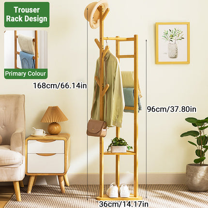 Simple Bamboo Standing Clothes Rack with 6Hooks Freestanding Garment Organizer