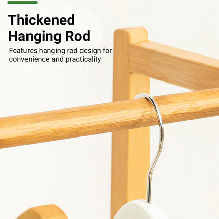 Simple Bamboo Standing Clothes Rack with 6Hooks Freestanding Garment Organizer
