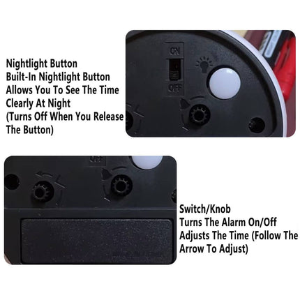 Simple Quiet Metal Alarm Clock with Night Light Battery-powered for Home Bedroom
