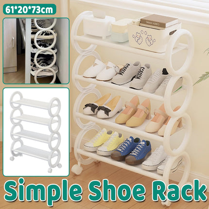 Movable Simple Shoe Rack 4Tier with Wheels for Entryway Hallway Space Saving