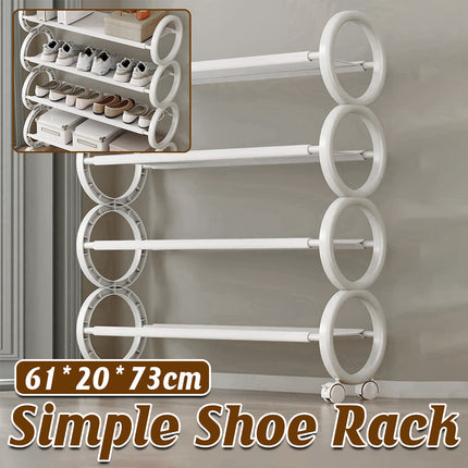 Movable Simple Shoe Rack 4Tier with Wheels for Entryway Hallway Space Saving