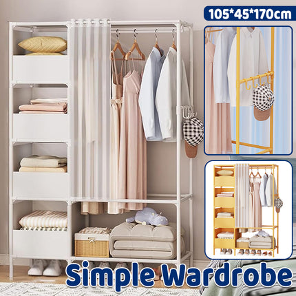 Simple Wardrobe with Curtain Large Capacity Storage Organizer for Home Bedroom