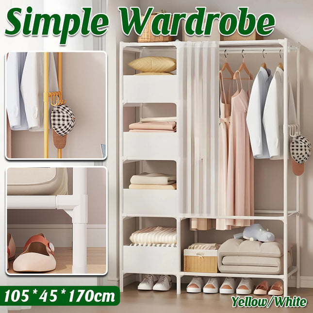 Simple Wardrobe with Curtain Large Capacity Storage Organizer for Home Bedroom