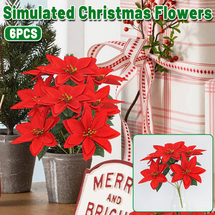 6PCS Christmas ASimulated Flower Bouquets Festive Red for Home Table Decoration
