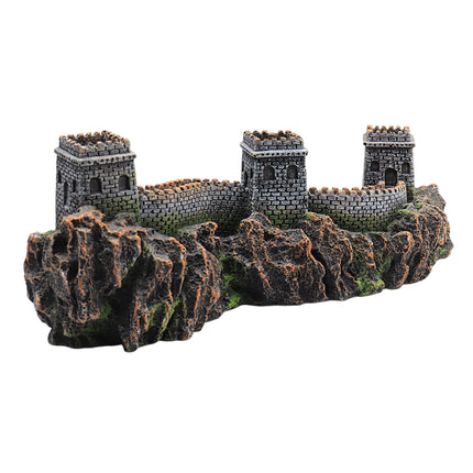 Resin Great Wall aquarium ornament - three tower rock formation fish tank decor white background