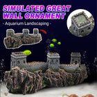 Great Wall aquarium ornament resin fish tank decoration with three stone towers - front view