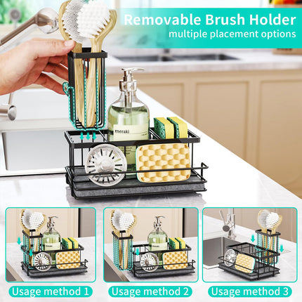 Kitchen Sink Caddy Sponge Brush Holder Diatomite Pad Stainless Steel Organiser