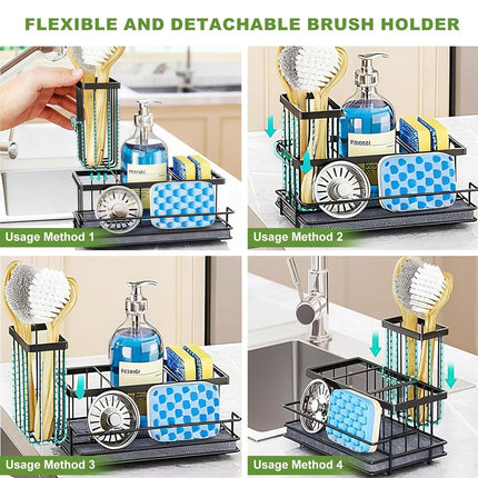 Kitchen Sink Caddy Sponge Brush Holder Diatomite Pad Stainless Steel Organiser
