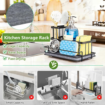 Kitchen Sink Caddy Sponge Brush Holder Diatomite Pad Stainless Steel Organiser