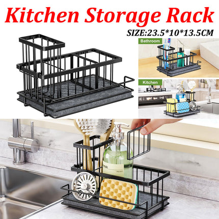 Kitchen Sink Caddy Sponge Brush Holder Diatomite Pad Stainless Steel Organiser