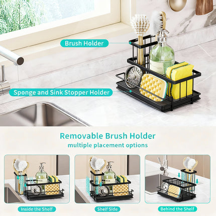 Kitchen Sink Caddy Sponge Brush Holder Diatomite Pad Stainless Steel Organiser