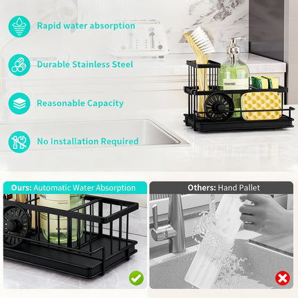 Kitchen Sink Caddy Sponge Brush Holder Diatomite Pad Stainless Steel Organiser