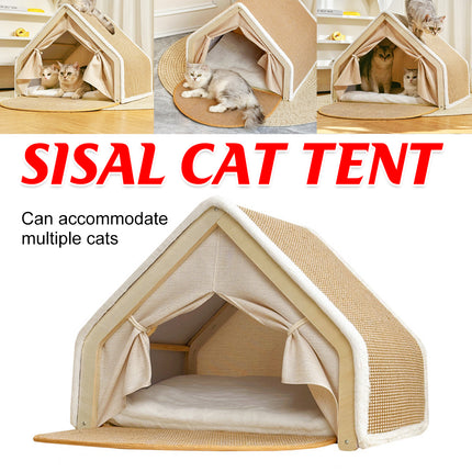Cat Tent House Semi Enclosed Nest Cat Bed Scratch Board Indoor Kitten Shelter