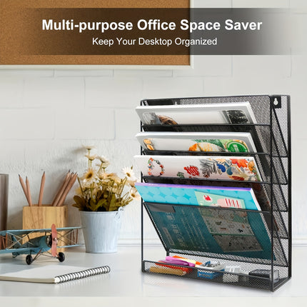 6 Layer Grid File Organizer Office Document Storage Rack Desktop Paper Sorter