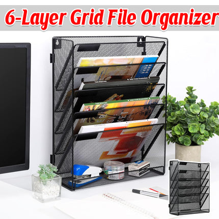 6 Layer Grid File Organizer Office Document Storage Rack Desktop Paper Sorter