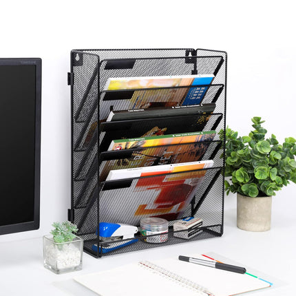 6 Layer Grid File Organizer Office Document Storage Rack Desktop Paper Sorter