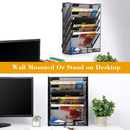 6 Layer Grid File Organizer Office Document Storage Rack Desktop Paper Sorter