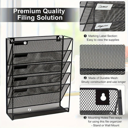 6 Layer Grid File Organizer Office Document Storage Rack Desktop Paper Sorter