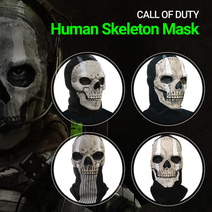 Tactical Full Face Skull Mask with Hood - Cosplay Halloween Costume Balaclava