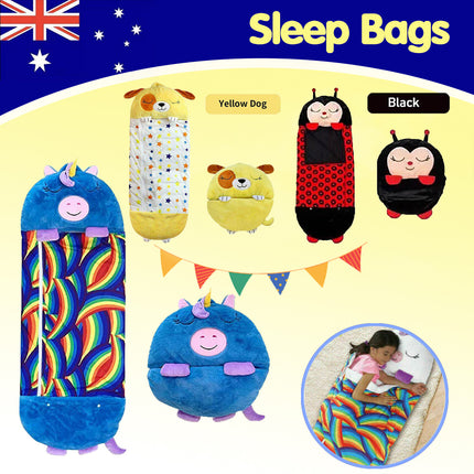 180 x 70cm Convertible Animal Sleeping Bag Plush Pillow for Sleepover Camping