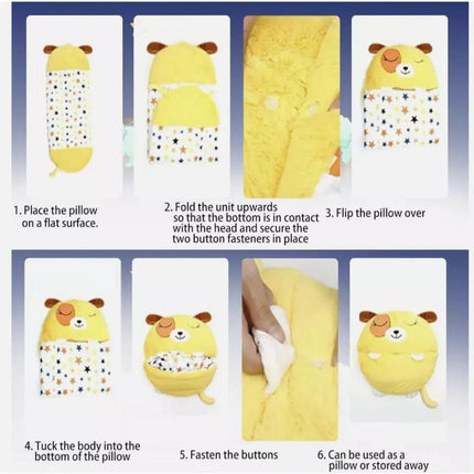 180 x 70cm Convertible Animal Sleeping Bag Plush Pillow for Sleepover Camping
