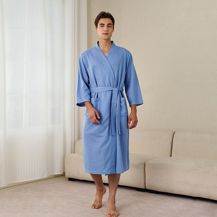 Waffle Spring Summer Couple Bathrobe Men Women Bath Gown Comfortable Breathable