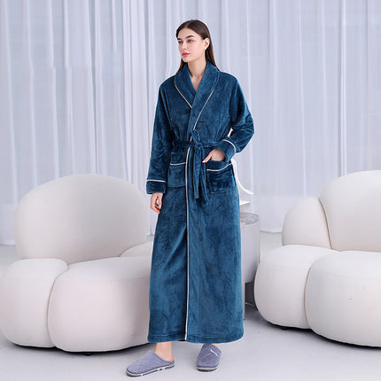 Autumn and Winter Bathrobes Ladies Fleece Soft Warm Long Sleeve with Belt Home