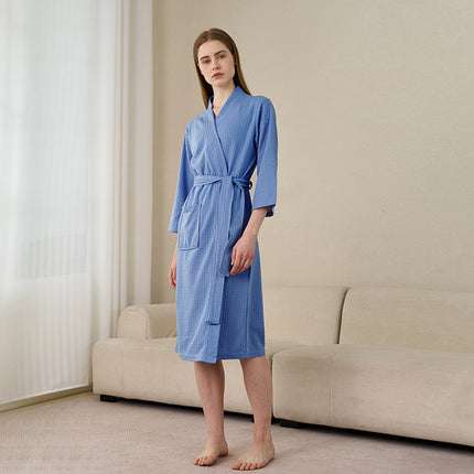 Waffle Spring Summer Couple Bathrobe Men Women Bath Gown Comfortable Breathable