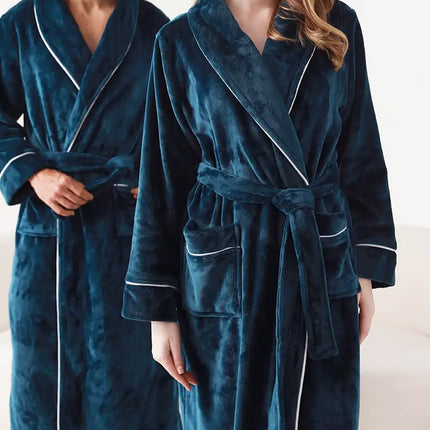 Autumn and Winter Bathrobes Ladies Fleece Soft Warm Long Sleeve with Belt Home