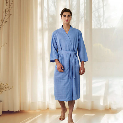 Waffle Spring Summer Couple Bathrobe Men Women Bath Gown Comfortable Breathable