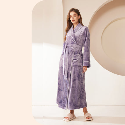 Autumn and Winter Bathrobes Ladies Fleece Soft Warm Long Sleeve with Belt Home