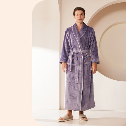 Autumn and Winter Bathrobes Ladies Fleece Soft Warm Long Sleeve with Belt Home