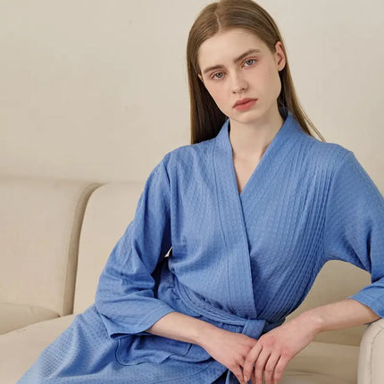 Waffle Spring Summer Couple Bathrobe Men Women Bath Gown Comfortable Breathable