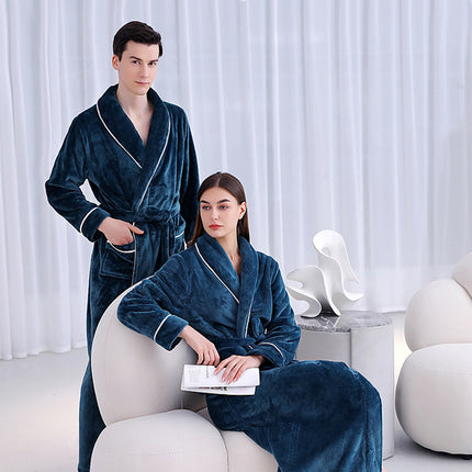 Autumn and Winter Bathrobes Ladies Fleece Soft Warm Long Sleeve with Belt Home