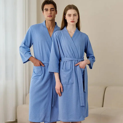Waffle Spring Summer Couple Bathrobe Men Women Bath Gown Comfortable Breathable