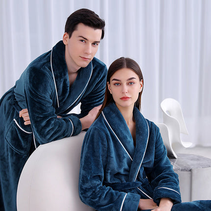 Autumn and Winter Bathrobes Ladies Fleece Soft Warm Long Sleeve with Belt Home