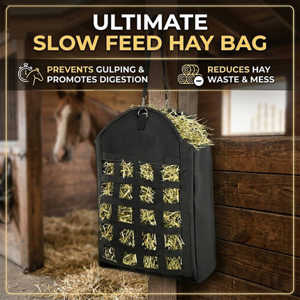 Black Slow Feed Horse Hay Bag with 2 Inch Grid