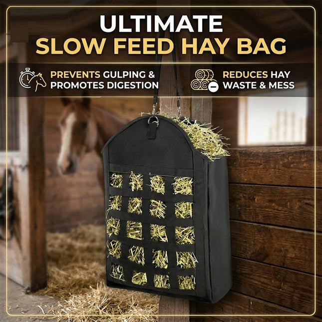 Black Slow Feed Horse Hay Bag with 2 Inch Grid