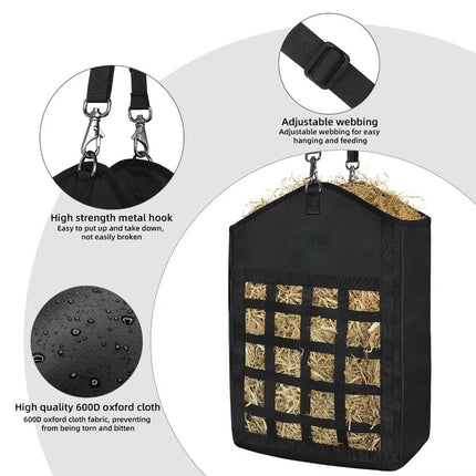Black Slow Feed Horse Hay Bag with 2 Inch Grid