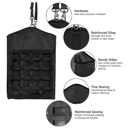 Black Slow Feed Horse Hay Bag with 2 Inch Grid