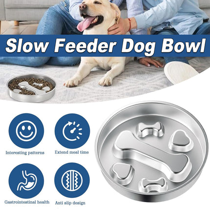 Large Capacity Stainless Steel Pet Slow Feeder Bowl Non-Slip Anti-Spill Durable