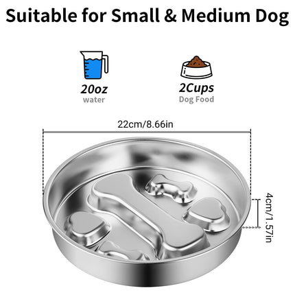 Large Capacity Stainless Steel Pet Slow Feeder Bowl Non-Slip Anti-Spill Durable