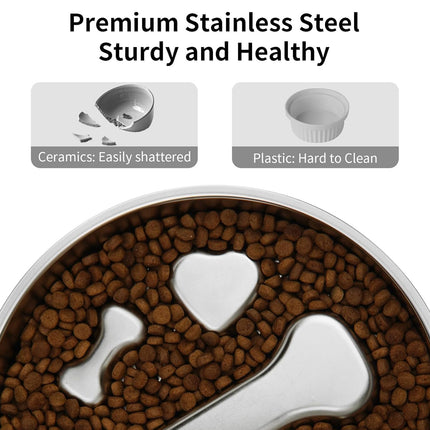 Large Capacity Stainless Steel Pet Slow Feeder Bowl Non-Slip Anti-Spill Durable