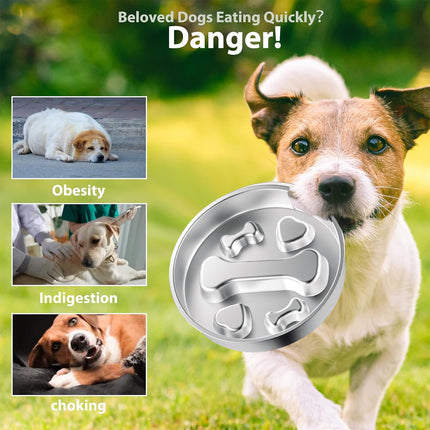 Large Capacity Stainless Steel Pet Slow Feeder Bowl Non-Slip Anti-Spill Durable