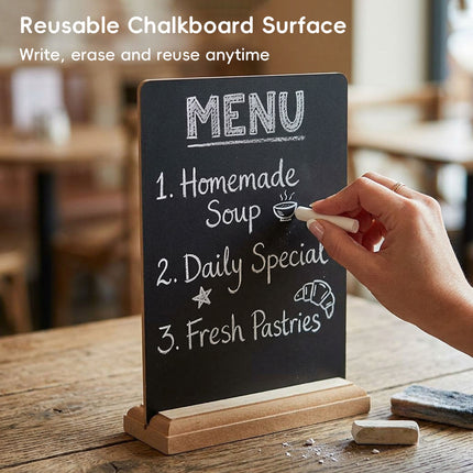 Mini Wooden Chalkboard Signs 4 Pack Reusable Message Board with Stand for Cafe