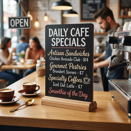 Mini Wooden Chalkboard Signs 4 Pack Reusable Message Board with Stand for Cafe