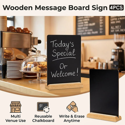 Mini Wooden Chalkboard Signs 4 Pack Reusable Message Board with Stand for Cafe