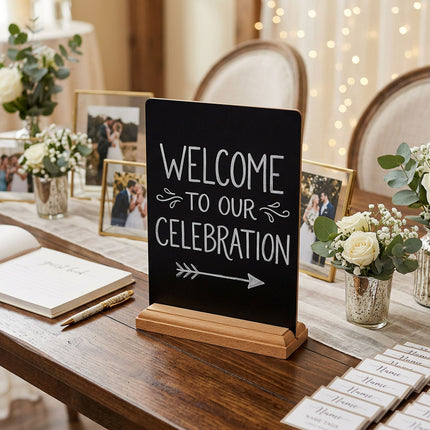 Mini Wooden Chalkboard Signs 4 Pack Reusable Message Board with Stand for Cafe