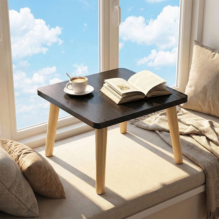 Small Square Coffee Table Black Low Side Table for Living Room Bedroom Balcony